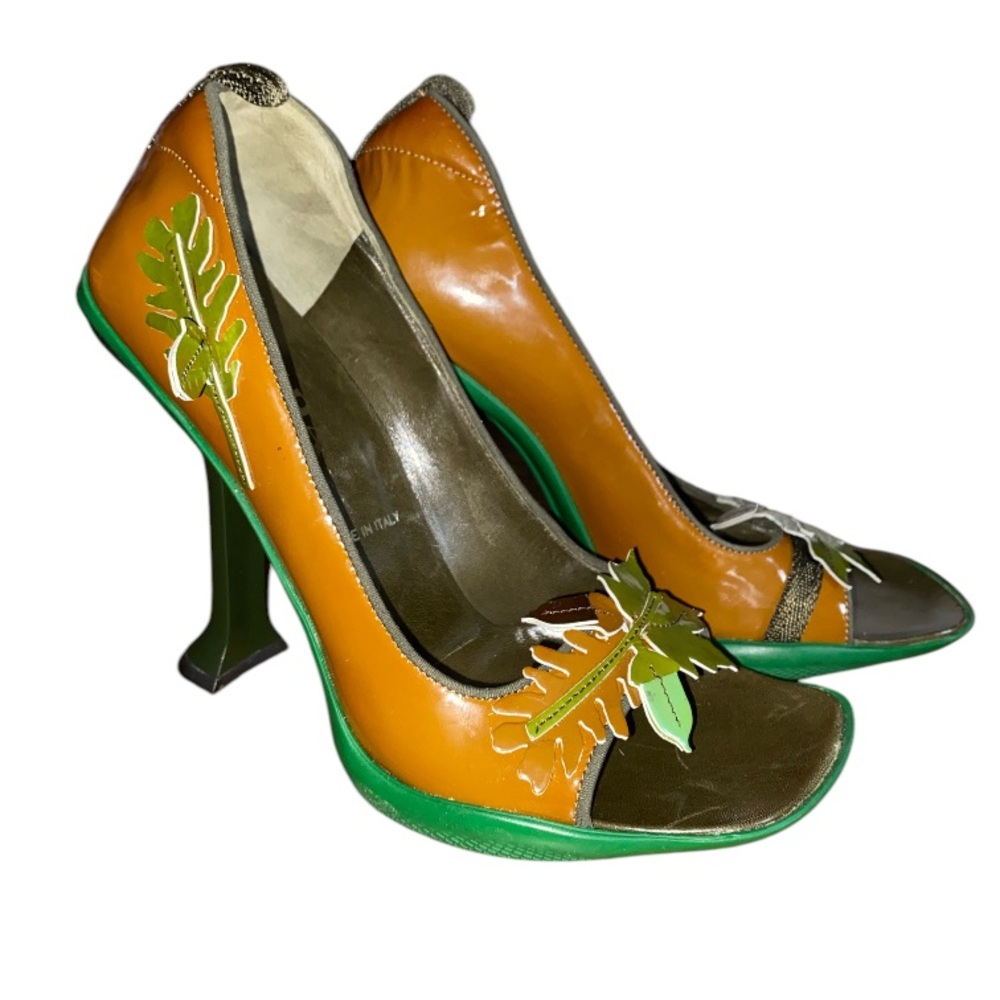 Rare Vintage 1999 Prada Foliage Acorn Oak Leaf Shoes Heels Size 8 / 38 READ - Picture 11 of 11